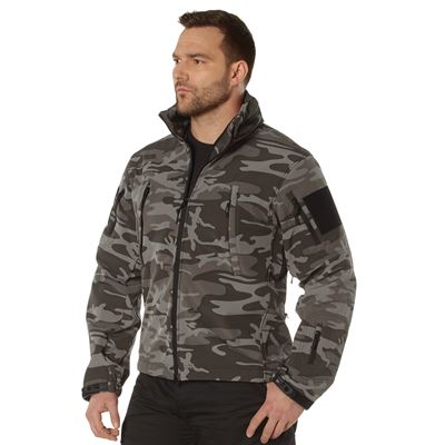 Bunda TACTICAL s kapucí softshell BLACK CAMO