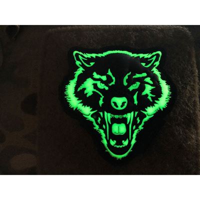 Nášivka řvoucí VLK plast velcro GLOW IN THE DARK