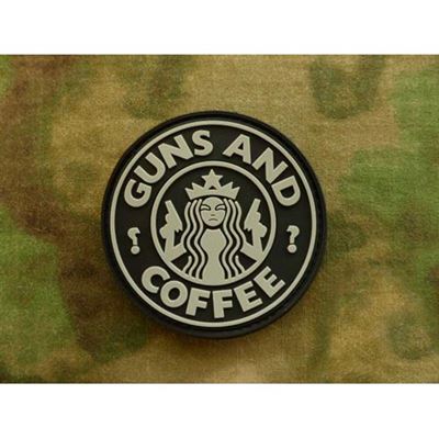 Nášivka GUNS AND COFFEE plast ČERNÁ