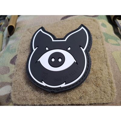 Nášivka MONSTER PIG plast velcro ČERNÁ/BÍLÁ