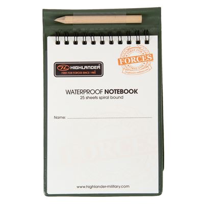 Blok/zápisník voděodolný, včetně tužky a podložky, 25 listů