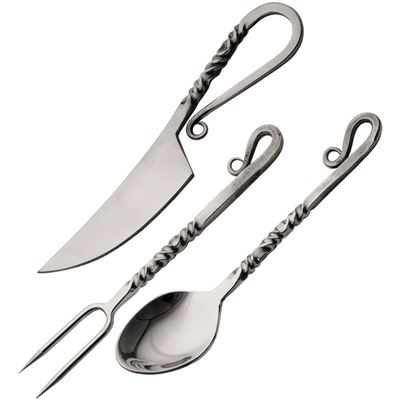 Příbor historický TWISTED leštěný s koženým pouzdrem